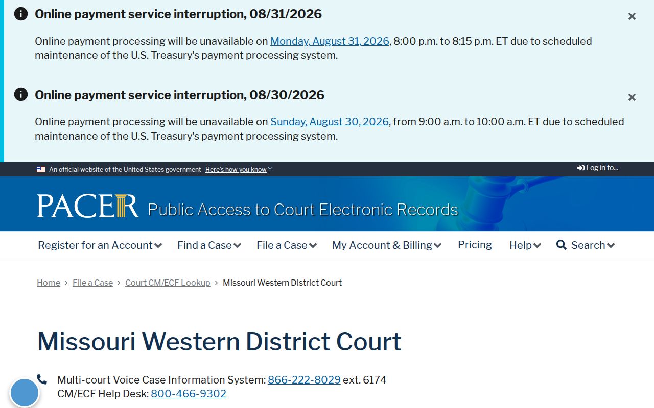 Easton court records PACER Western District of Missouri lookup