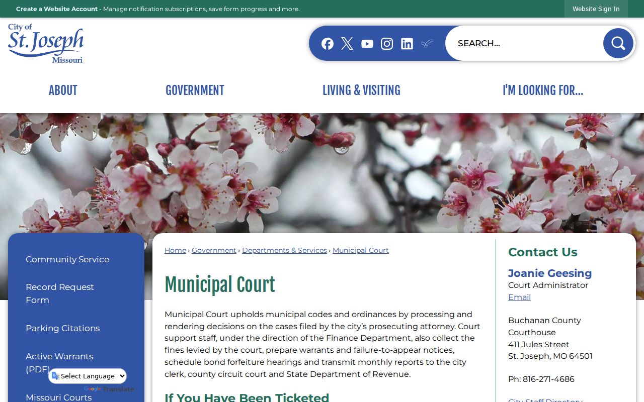 St. Joseph court records Municipal Court instruction page